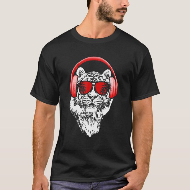 Tiger Sonnenbrille Kopfhörer Party Tiger Lover Tig T-Shirt (Vorderseite)