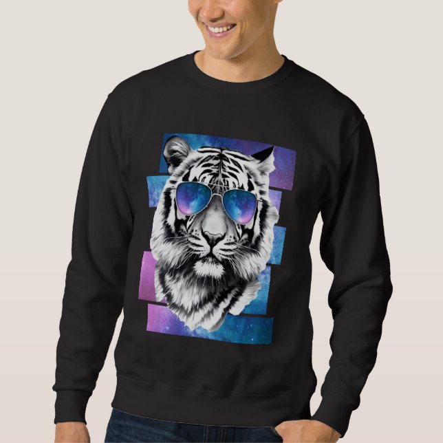 Tiger Space Brillen Galaxy Sonnenbrillen Vaporwave Sweatshirt (Vorderseite)