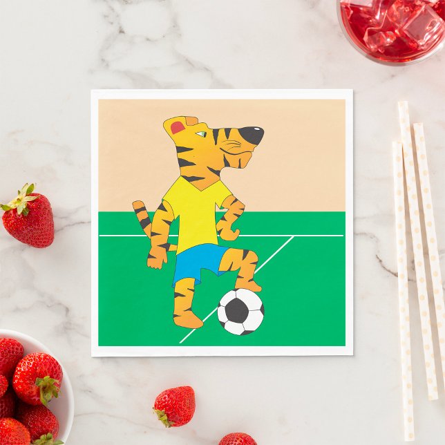 Tiger spielt Fußball Serviette (Von Creator hochgeladen)