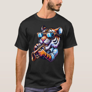 Tiger spielt Trompete mit Stil Sonnenbrille T-Shirt