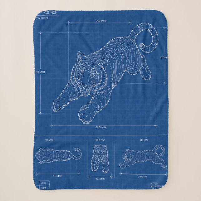 Tiger-Sprung-Blueprint – Technisches Linienkunstpl Sherpadecke (Vorderseite)