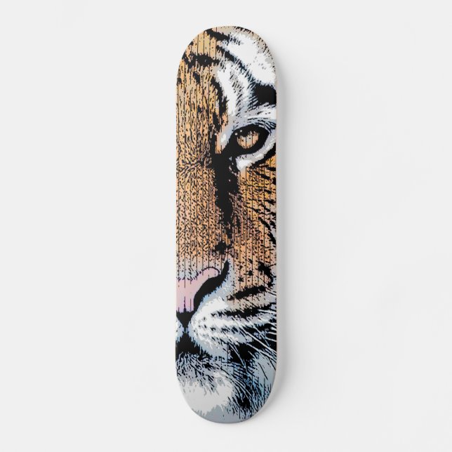 Tiger Streifen Portrait in Grafik-Press-Stil Skateboard (Vorderseite)