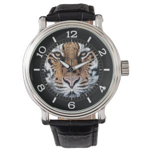 Tiger Streifen Portrait in Grafik-Press-Style-Dial Armbanduhr