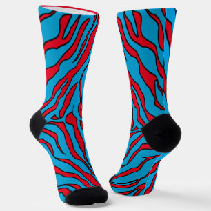 Tiger-Streifen rot und türkis, tierisch Socken