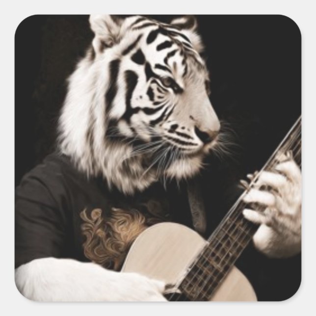 Tiger Strings – Elegante Musikkunst Quadratischer Aufkleber (Vorderseite)