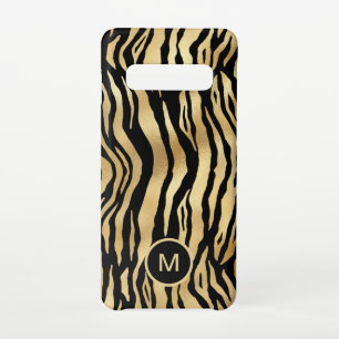 Tiger Stripe Muster Monogramm erste Gold Black Samsung Galaxy S10 Hülle