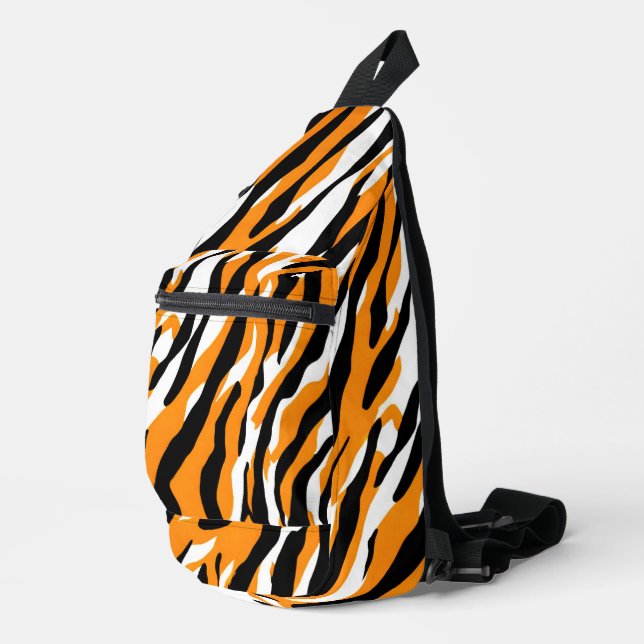 Tiger Stripe schwarz Orange Wildtier Hautmuster Crossbody Bag (Rechte Ecke)