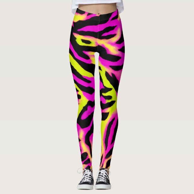 Tiger Stripe schwarz Orange Wildtier Hautmuster Leggings (Vorderseite)