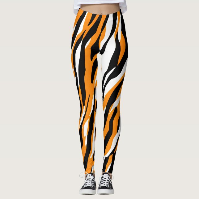 Tiger Stripe schwarz Orange Wildtier Hautmuster Leggings (Vorderseite)