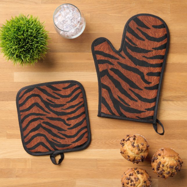 Tiger Stripe Wild Pattern Ofenhandschuh & Topflappen-Set (Oben Unten)
