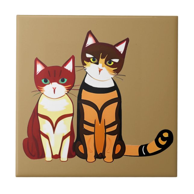 Tiger Striped Cat und Ginger Kitten Fliese (Vorderseite)