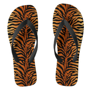 Tiger Stripes Animal Print, Amber, Schwarz und Tan Flip Flops