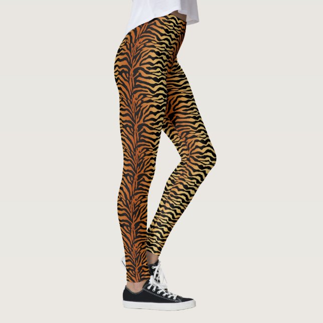Tiger Stripes Animal Print, Amber, Schwarz und Tan Leggings (Rechts)
