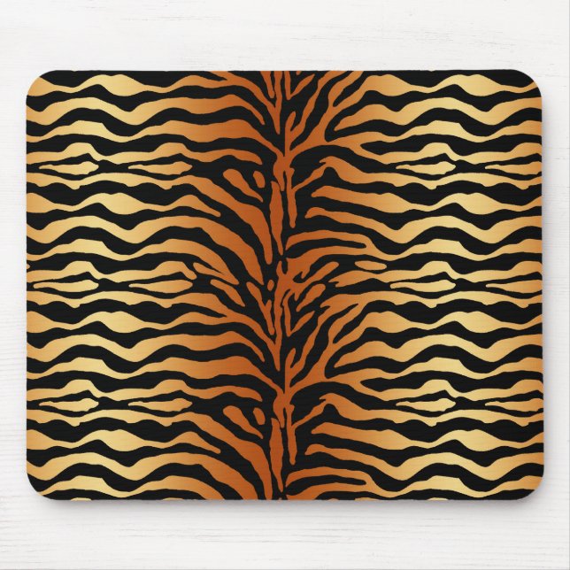 Tiger Stripes Animal Print, Amber, Schwarz und Tan Mousepad (Vorne)