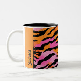 Tiger Stripes Animal Print Colorful y2k Chic Name Zweifarbige Tasse