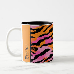 Tiger Stripes Animal Print Colorful y2k Chic Name Zweifarbige Tasse