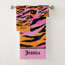 Tiger Stripes Animal Print Lavendel & Orange Name