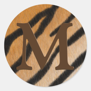 Tiger Stripes Animal Print Mahogany Monogram Runder Aufkleber