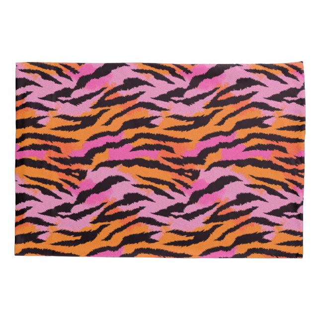 Tiger Stripes Animal Print Pink & Orange Glamour Kissenbezug (Rückseite)