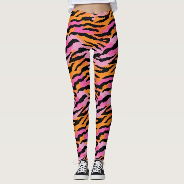 Tiger Stripes Animal Print Vibranly Girly Glam Leggings (Vorderseite)