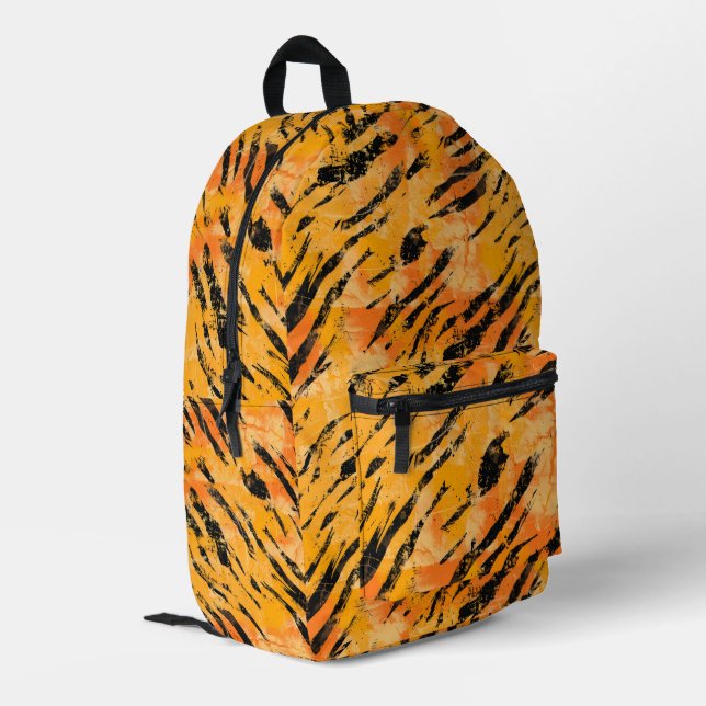 Tiger Stripes Orange Muster Bedruckter Rucksack (Rückseitige Ecke links)