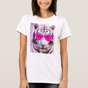 Tiger Sunglasses Zoo Safari Wild Animal Pink T-Shirt