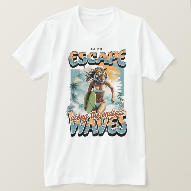 Tiger Surfer Escape Design T-Shirt (Design vorne)