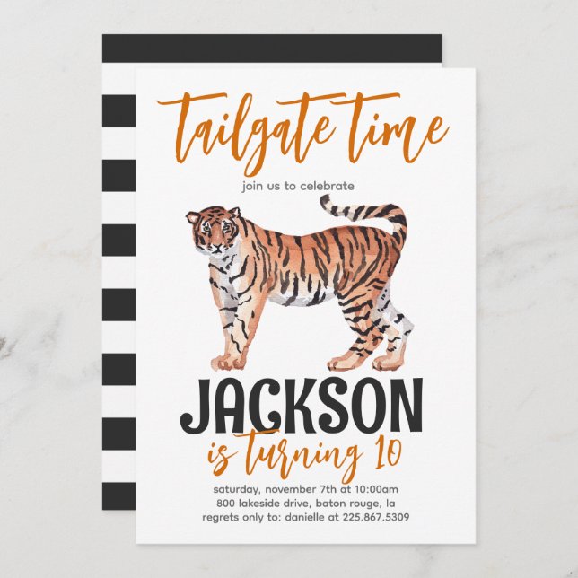 Tiger Tailgate Birthday Invite Einladung (Vorne/Hinten)
