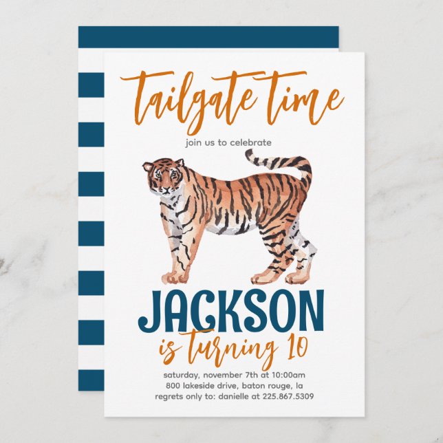 Tiger Tailgate Birthday Invite Einladung (Vorne/Hinten)