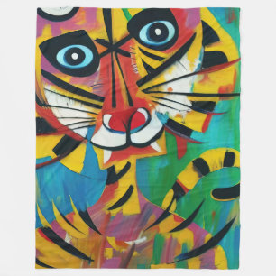 TIGER TANGO Whimsical Untamed Jungle Cat Painting Fleecedecke