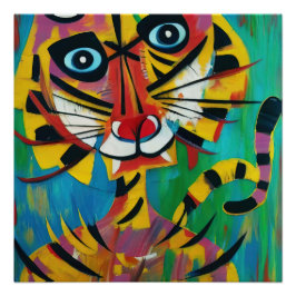 TIGER TANGO Whimsical Untamed Jungle Cat Painting Poster