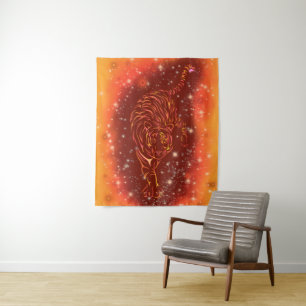 Tiger Tapestry läuft in Rot-Sterne-Nacht Wandteppich