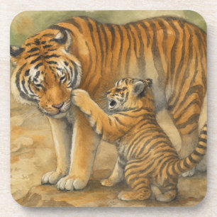 Tiger-Tenderness - Eltern und Küken im Wald Getränkeuntersetzer