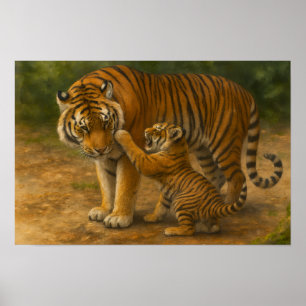 Tiger-Tenderness - Eltern und Küken im Wald Poster