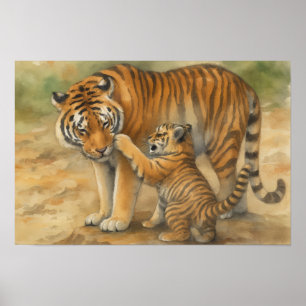 Tiger-Tenderness - Eltern und Küken im Wald Poster