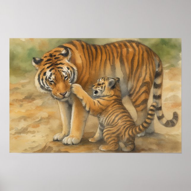 Tiger-Tenderness - Eltern und Küken im Wald Poster (Vorne)