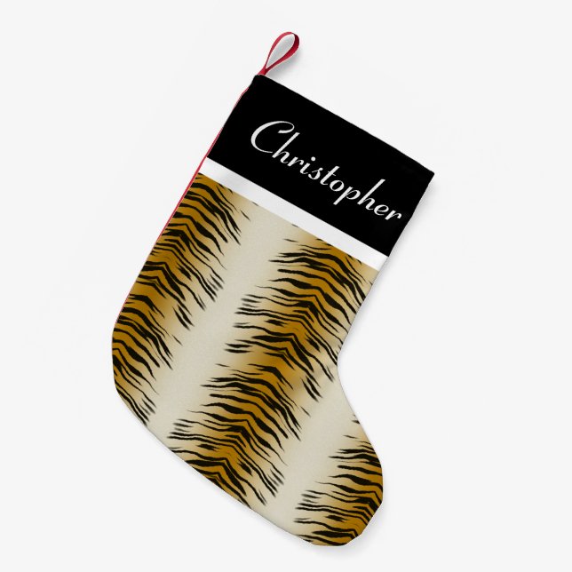 Tiger-Tierdruck-personalisierter WeihnachtsStrumpf Kleiner Weihnachtsstrumpf (Vorderansicht (hängend))