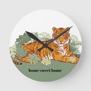 Tiger, Tierdschungel Runde Wanduhr