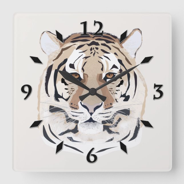 Tiger, Tigergesicht, Symbol von 2022 Quadratische Wanduhr (Vorderseite)