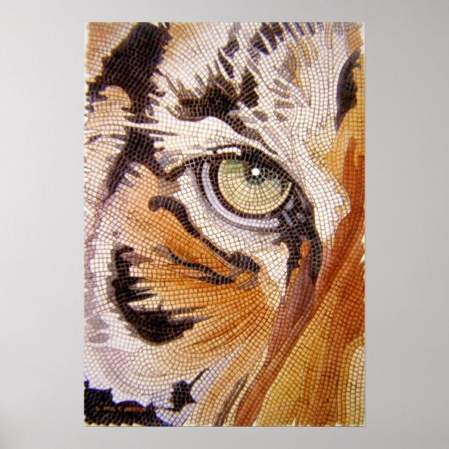 "Tiger Tiles" Tigerfass Mosaik Wasserfarbe Poster (Vorne)