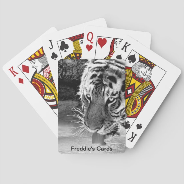 Tiger trinken am Wasserloch schwarz und weiß Spielkarten (Rückseite)