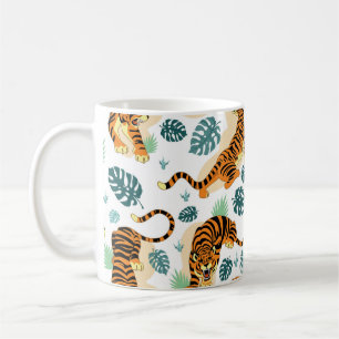 Tiger Tropische Blätter: Vintage Illustration. Kaffeetasse