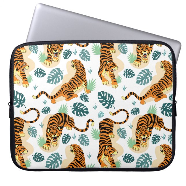 Tiger Tropische Blätter: Vintage Illustration. Laptopschutzhülle (Vorderseite)