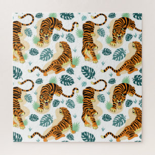 Tiger Tropische Blätter: Vintage Illustration. Puzzle