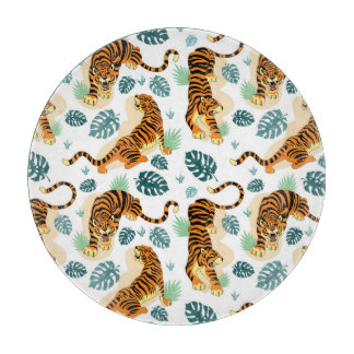 Tiger Tropische Blätter: Vintage Illustration. Schneidebrett