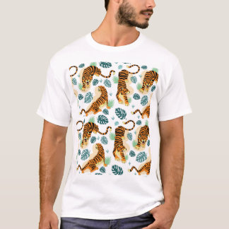 Tiger Tropische Blätter: Vintage Illustration. T-Shirt
