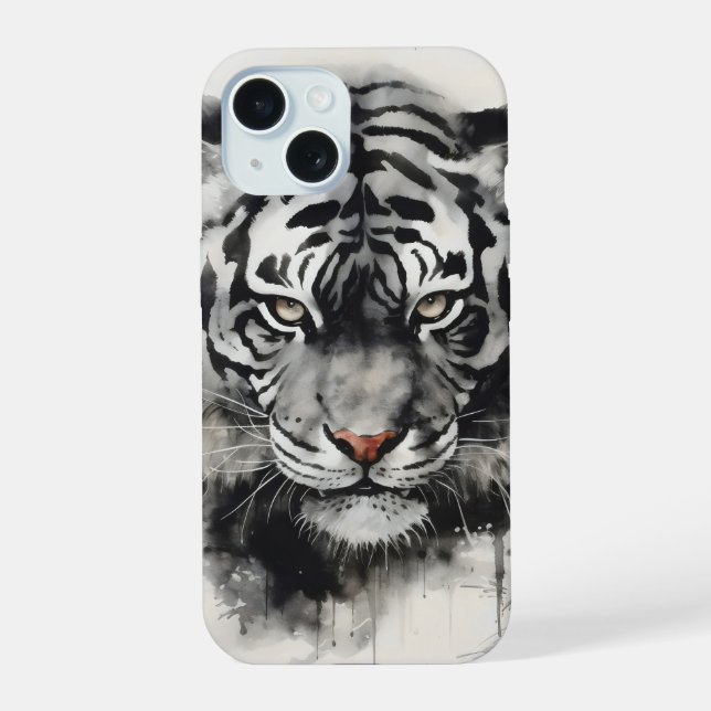 Tiger-Tuschemalerei iPhone 15 Hülle (Rückseite)