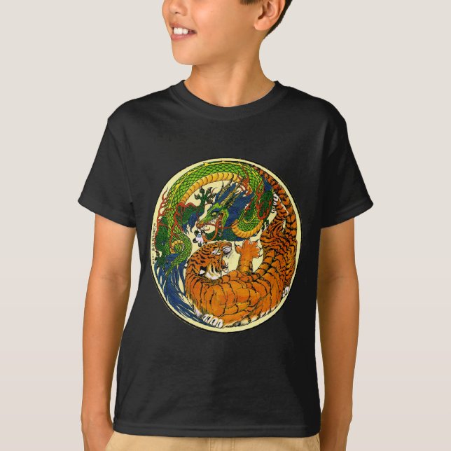 Tiger u. Drache Yin Yang T-Shirt (Vorderseite)