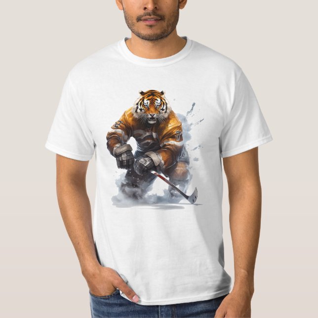 Tiger über Eishockey-Abenteuer T-Shirt (Vorderseite)