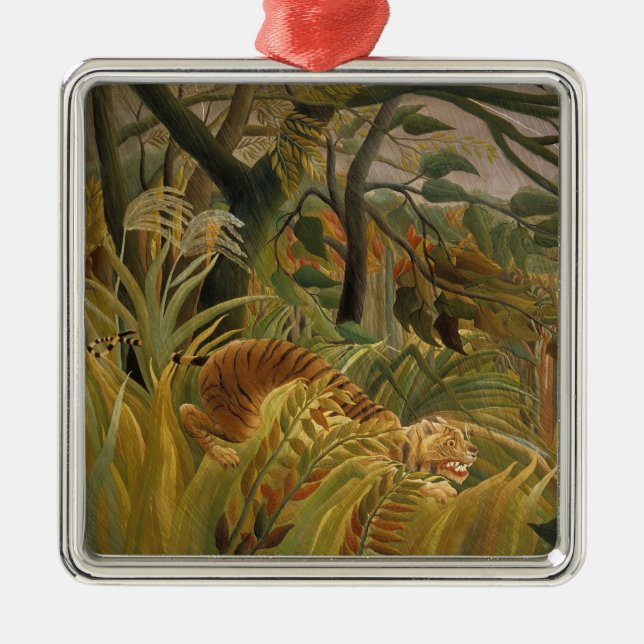 Tiger überrascht in einem tropischen Sturm Ornament Aus Metall (Vorne)